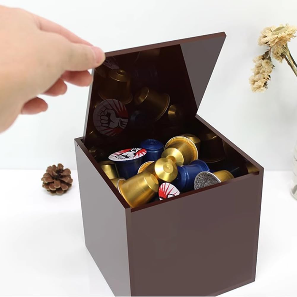 Coffee Capsules Storage Basket,Counter Coffee Caps Acrylic Coffee Storage Box for Nespresso Vertuoline Capsule K Cup Coffee Pod Tea Bag Candy Storage Container(Brown,13cm)