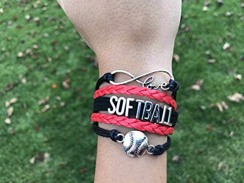 Softball Charm Bracelet (Black/Red) Bracelets, Adjustable Bracelet with Softball Charm. Braided Bracelets for Softball Players, Softball Team, and Coaches - by SPORTYBELLA 7