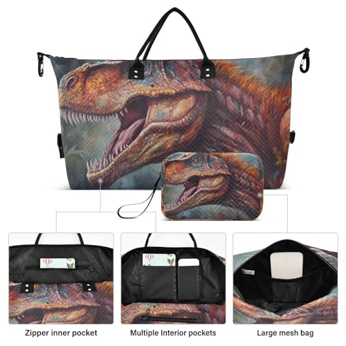 Large Travel Duffel Bag, Roaring Dinosaur Sports Tote Gym Bag, Shoulder Weekender Overnight Bag for Women Men, Carry On Luggage with Toiletry Bags2
