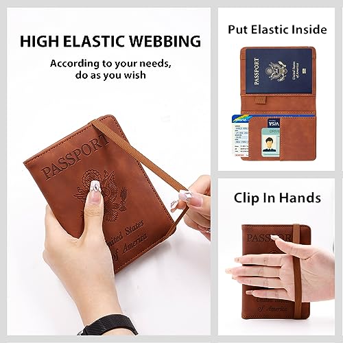 Image of Melsbrinna Premium Leather Passport Holder Covers Case, Waterproof Rfid Blocking Travel Wallet Passport Holder with Pen Holder, Cute Passport Book for Women /Men