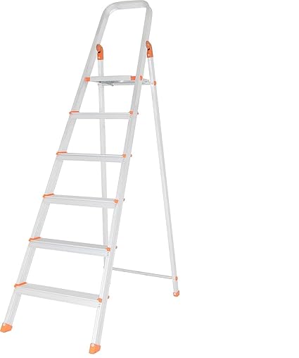 Skywave Luxury Advance Foldable Aluminium Ladder for Home | 5 Year Manufacturer Warranty | Slip Prevention Steps (6 Steps, Orange)