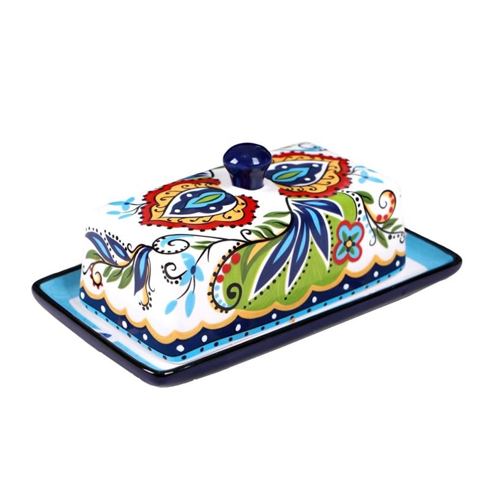 HPTHLY Butter Dish European Style Ceramic Dinner Plate Butter Box Cover Butter Plate Sushi Plate Pastry Plate Dim Sum Plate Cheese Box Hand-Painted Plate Butter Container