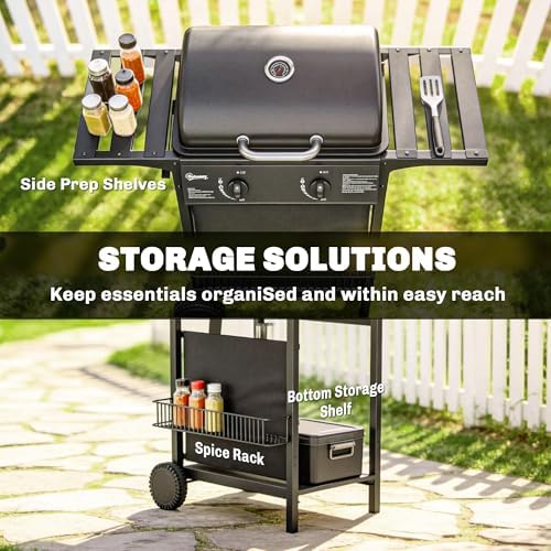 Outsunny 2-Burner Propane Gas Grill, 18000 BTU Outdoor BBQ Grill with Warming Rack, Shelf, Thermometer, Grease Cup, Barbeque for Backyard Patio, Black - 4