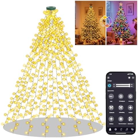 Janplay Smart Christmas Tree Lights, APP Control 6.56Ft 16 Lines String 400 LED Decorations Lights with Ring, DIY scenarios 17 Modes Multi Color Timing Music Sync for Christmas Tree Decorations