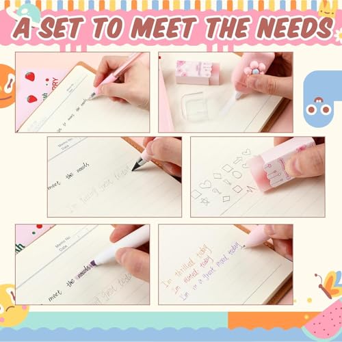 Image of SAMVARDHAN 7 Pcs Cute Purple Stationery Set Kawaii School Supplies Office Supplies Including Ballpoint Pens Pencil Sharpener Highlighter Correction Tape Ruler (Pink)