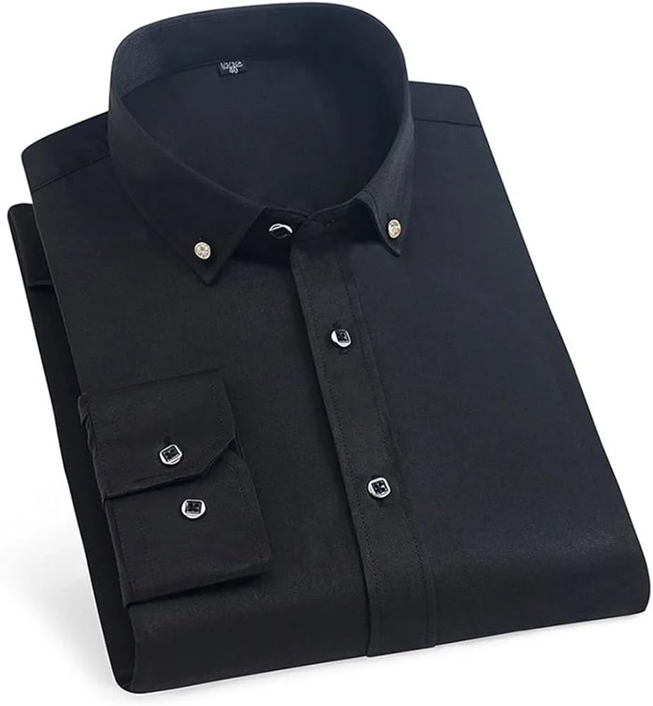 Robe chemise sexy décontractée à manches longues pour femme - Col boutonné, noir foncé, XXL