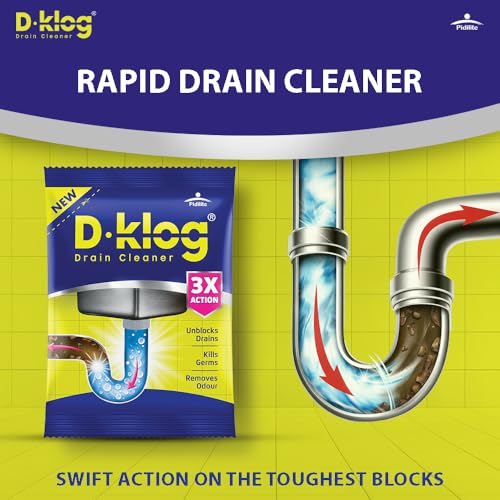 Image of D-Klog Drain Cleaner Powder (45g x 6 Units), Removes Clogs, Blockages in Washbasin, Septic Tank, Sinks, Pipes within 30 mins | Drain expert | Sink cleaner| Toilet Cleaner