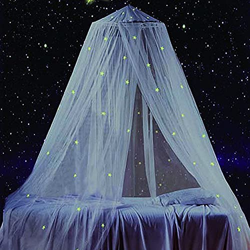 Irisvito Large Bed Canopy Net Mosquito Net with Glowing Fluorescent Stars for Girls Bed Baby Bed Toddler Bed Kid Bed Adults Bed and Double Bed