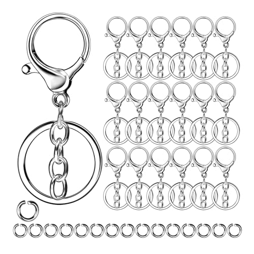 Lot de 80 Mousquetons Porte-Clés avec Chaîne - Crochets en Métal, Anneaux et Attaches pour Fabrication de Clés, Bijoux DIY, Bricolage, Artisanat, Sac à...