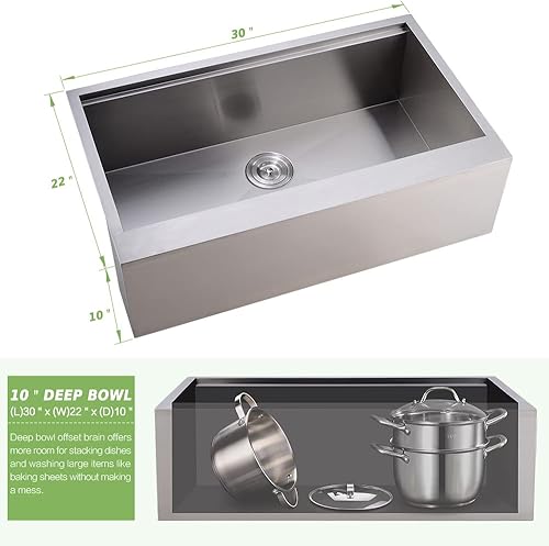Miniatura 21 de Fregadero de acero inoxidable de 33 pulgadas con estación de trabajo estilo casa de campo, 33 x 22 pulgadas, fregadero de estación de trabajo Acero