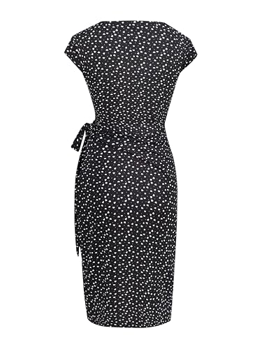 Image of Women's Vintage Cap Sleeves Asymmetrical Neckline Sheath Bodycon Casual Work Cocktail Party Pencil Faux Wrap Dresses