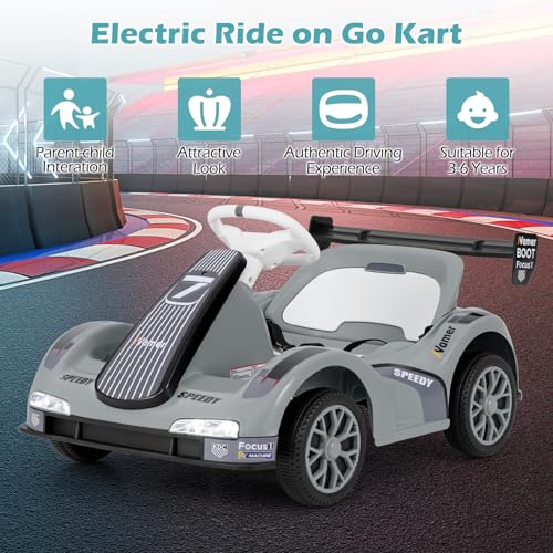 OLAKIDS Electric Go Kart for Kids, 6V Battery Powered Drift Kart with Remote Control, Power Display, Bluetooth, Story, Music, 3-Point Safety Belt, Crazy Cart for Boys Girls Aged 3+ (Gray) - image 7