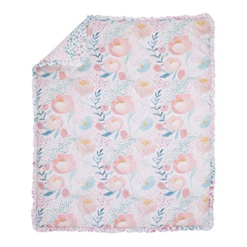 Nojo Watercolor Blossoms Pink, Teal, Gold And White Floral 8 Piece Crib Bedding Set #TOP1