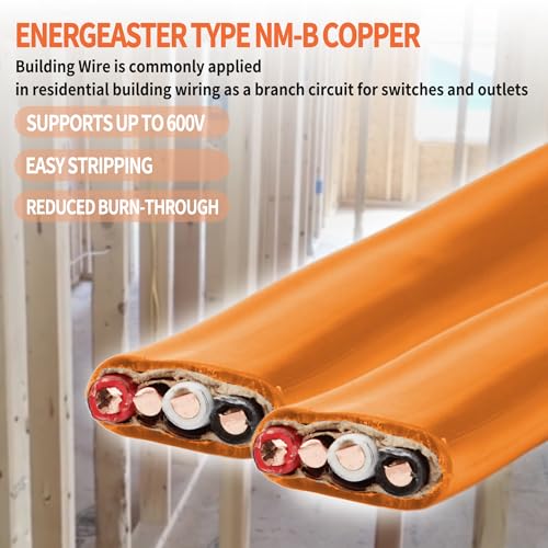 Solid Indoor 10/3 Type NM-B Pure Copper Cable 35FT, Orange, 10 AWG 3 Conductors with Ground Wire by energeaster - Image 4