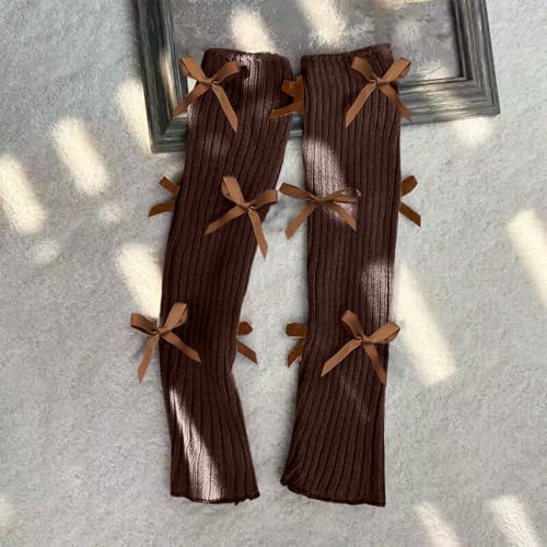 Image of Leg warmers Y2k Wind with bow lace-up knit Harajuku Kawaii leg warmers accessories 80's vintage high leg socks