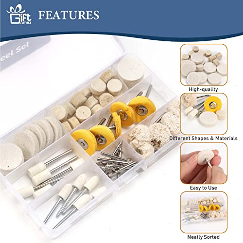 Giftamaz Polishing Buffing Wheel Set, Wool Felt Cotton For Rotary Tool Accessories, Mini Brush Polishing Kit With 1/8 Inch Shank For Buffing Wheels, Watch And Jewelry (58 Pieces) #TOP2