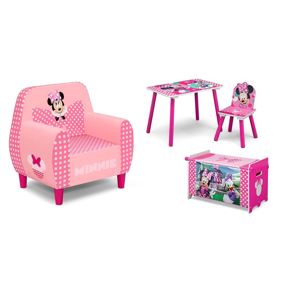 Delta Children Minnie Mouse Kids Foam Chair and 3-Piece Toddler Playroom Set, Pink