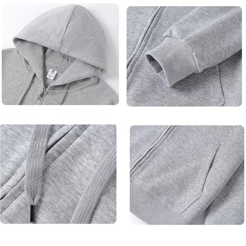 Men's Lightweight Loose Solid Hoodie Cotton Full-Zip Coat Women's Casual Long Sleeve Sweatshirt Outwear3