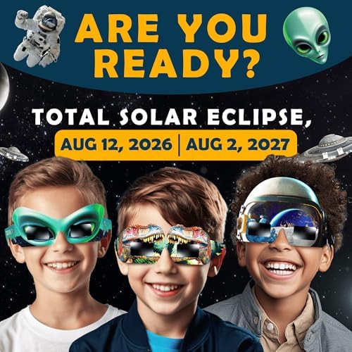 Galaxium Solar Eclipse Glasses Kids 2026 | 12 Pack Mix Alien Astronaut Dinosaur Design | AAS Approved ISO 12312-2 | Boys Solar Eclipse Viewing Glasses - 5