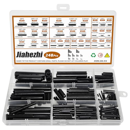 248 Pcs SAE Roll Pin Assortment Set Steel Split Expansion Pin 10 Sizes 1/16 5/64 3/32 1/8 5/32 3/16 7/32 1/4 5/16 3/8 Inch for Automotive Repair Machinery Home
