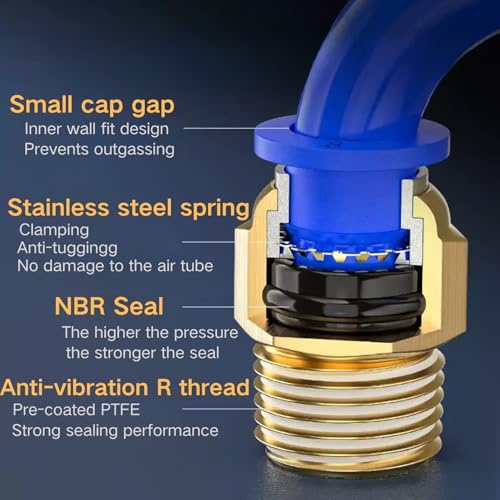 4 Stück 12mm 1/2′′PT Außengewinde gerade Push to Connect Fittings Einsteckschlauch Pneumatik Schnellverbinder