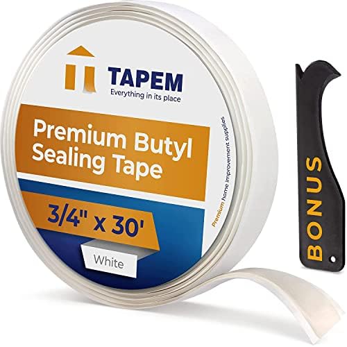 TAPEM Butyl Tape - 1/8" x 3/4" x 30 ft - White Butyl Sealant Tape - Butyl Rubber Caulk Tape - Perfect Butyl Tape RV Window Sealant Tape, Roof Caulk Tape - Butyl Rubber Roll - EPDM Rubber Roof Patching