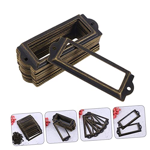 Nuobesty 24Pcs Drawer Label Box Queen Metal Frame Furniture Grippers Metal Brackets Frame Holder Metal Holder Drawer Medicine Chest Label Holders Drawer Tag Frame Copper Label Frame Large #TOP3