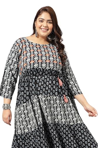 Image of MIRCHI FASHION Women Cotton Regular Plus Size Embroidered Printed Anarkali Kurti