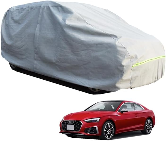 Audi車用カーボディカバー 超声波合成防水素材5層構造生地 UVカット 凍結防止 3本防風ベルト付け 防水ファスナー右側運転席側開