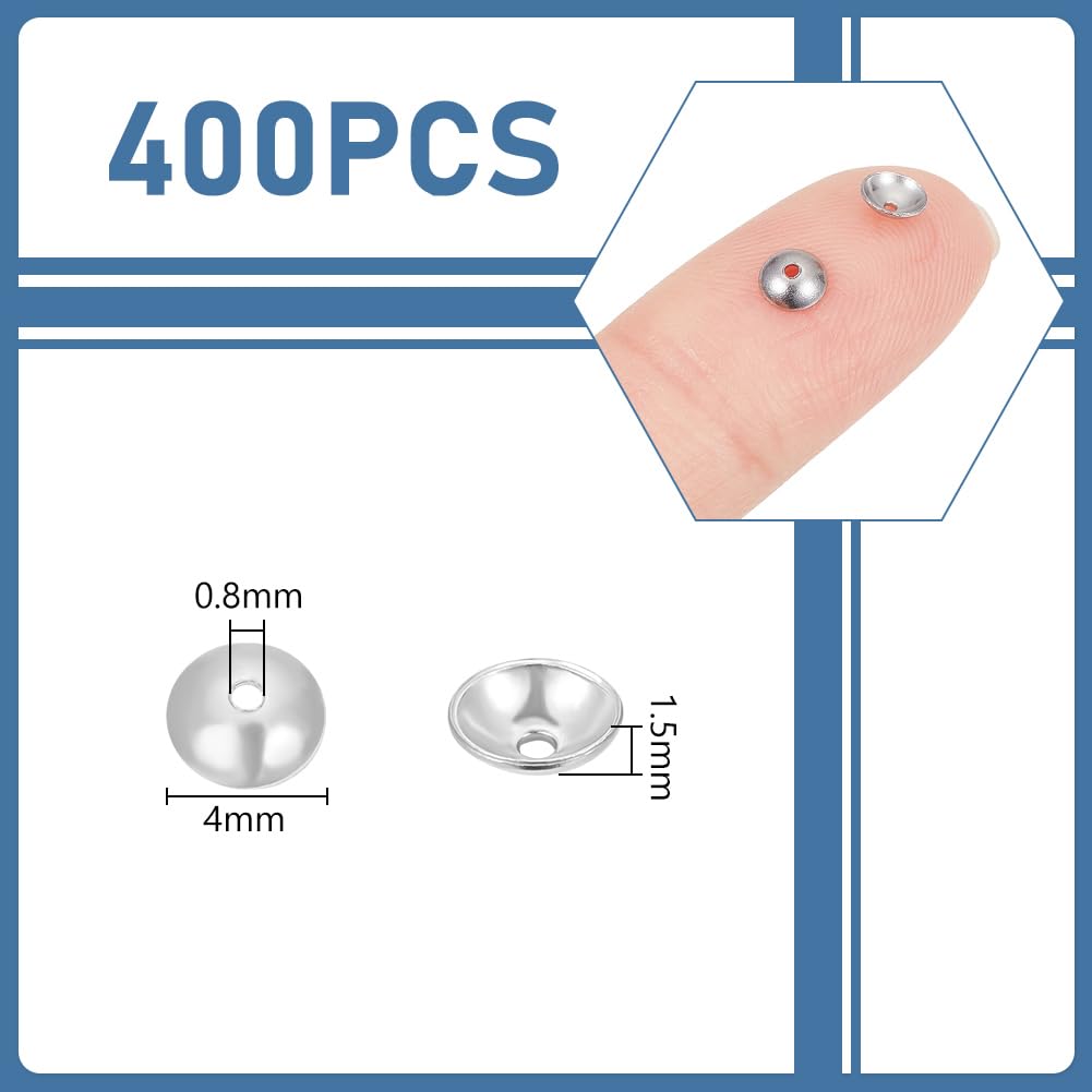 UNICRAFTALE 400pcs Stainless Steel Bead Caps - 4mm Ends Spacer Caps for Bali Style Jewelry Making, Silver - Image 3