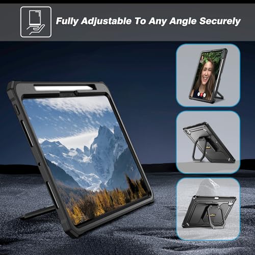 Image of Fintie Shockproof Case for iPad Pro 11-inch (M5) 2025 / (M4) 2024 - [Tuatara Magic Ring] 360 Degree Rotating Grip Stand Protective Rugged Cover with Screen Protector & Pencil Holder, Black
