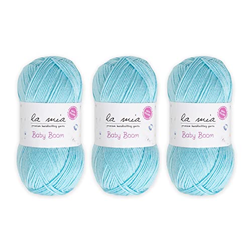 3 Skein La Mia Baby Boom, 100% Antipilling Acrylic Yarn for Knitting and Crochet, Each 100 g (3.5 oz) / 250 m (273 Yards), Weight 3 : Light-Dk, Cyan - 502