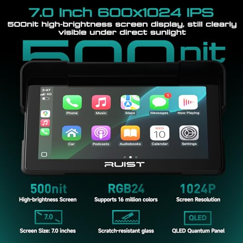 Image of 7.0 inch Wireless Motorcycle CarPlay Screen with TPMS, Model MOX70 | Wireless Apple CarPlay & Android Auto, IP67 Waterproof GPS, Dual Bluetooth, Magnetic Mount, Voice Control.