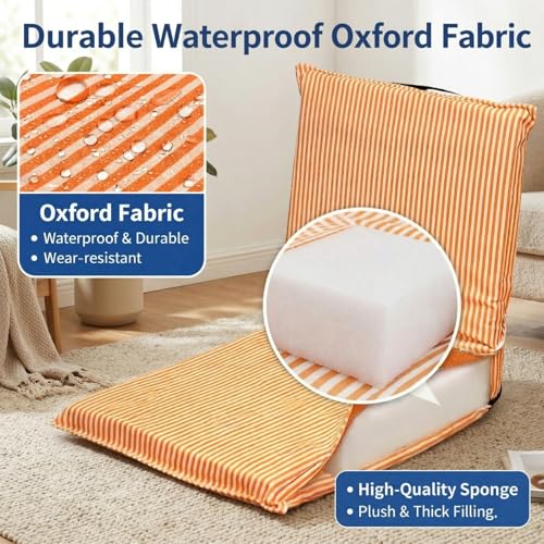 Image of Karenhi Folding Floor Chair with Back Support Adjustable Floor Chair Portable Ground Seating for Adults Padded Sleeper Bed Couch Recliner Gaming Meditation Living Room(Orange)