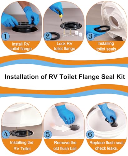 Image of RV Toilet Seal and 3 inch Socket Floor Flange Kit for Dometic 300 310 320 Toilet, Replacement Parts 385345892 RV Toilet Flange, 385311658 Flush Ball Seal and 385311652 Base Seal Gasket, 3-in-1 Repair Kit