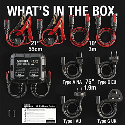 Noco GENIUS2X2 2-Bank, 4A (2A/Bank) Smart Car Battery Charger, 6V/12V Automotive Charger, Battery Maintainer, Trickle Charger thumb #7
