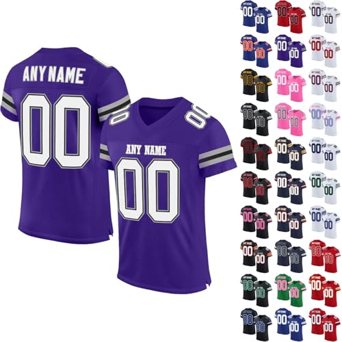 Image of American Football Jersey Personalised with Name Number Logo Team, Custom American Football Clothing for Men Women Youth, Football Shirt Short Sleeves, Breathable & Lightweight
