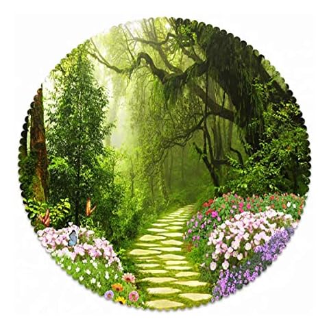 FANNEE Tablecloth Polyester Design Tablecloth, 28" Round,Pink Purple Flowers Trees Cover