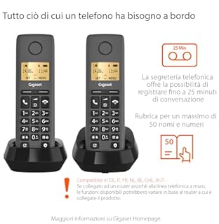 Gigaset PURE 120 Duo - Due Telefoni cordless -Trasferimento delle chiamate tra portatili, Nero Antracite [Compatibile in IT, DE, FR, NL, BE, CHE, AUT]