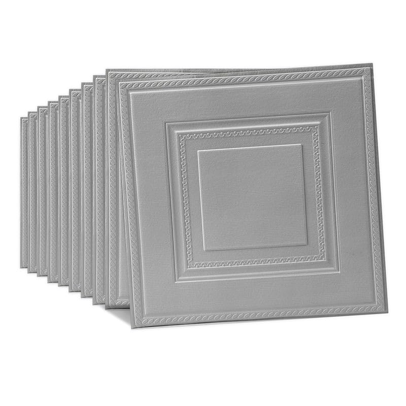 Tarwanear 20PCS Grey Silver Grid Panels Peel and Stick 3D Wall Panels 35×35cm Self Adhesive Wall Tile Stickers Waterproof Removable Home Decor for Kitchen Bathroom Ceiling — image 1
