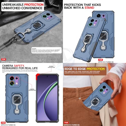 Image of AESTMO Armor Back Cover for Oppo K13 Turbo /Turbo Pro 5G | Ring Holder & Kickstand & Camera Protection in-Built | 360 Degree Protection Back Case Cover (Blue)