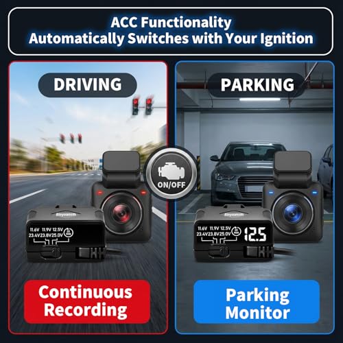 Image of OBD Dash Cam Power Cable USB C with Acc Detection, Plug and Play Hardwire Kit for Dash Camera with 4-Level Low Voltage Protection, LED Voltmeter, 12V-24V to 5V for Parking Mode, 11.5ft