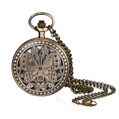 Image of Avaner Hollow Out Pocket Watches: Bronze Butterfly Analog Quartz Pocket Watches with Chain for Men and Women