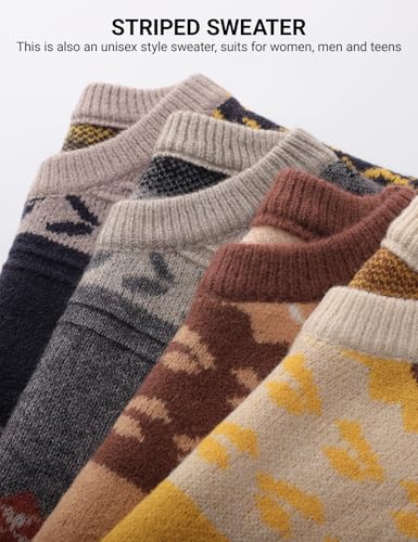 PEHMEA Men's Vintage Striped Sweater Oversized Knitted Pullover Crewneck Long Sleeve Colorblock Jumper Tops4