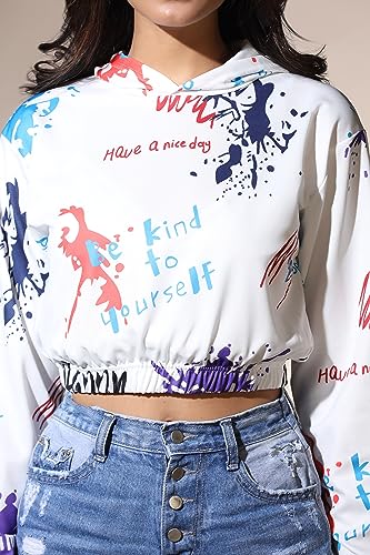 Image of OM SAI LATEST CREATION Women's Western Crop Top with Hoodie Neck & Long Sleeve || Drawstring Pullover Tops || Loose Casual Hoodies for Women Top.