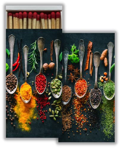 Herbs and Spices Decorative Matchbox with Wooden Matches - Great for lighting Candles, Fireplaces, Grills and more | One Box
