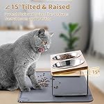 Upgraded Elevated Cat Bowls with Food Mat,15°Tilted Stand Anti Vomiting Raised Cat Dishes for Food and Water,2 Stainless Steel Bowls for Cats and Puppy - Image 4