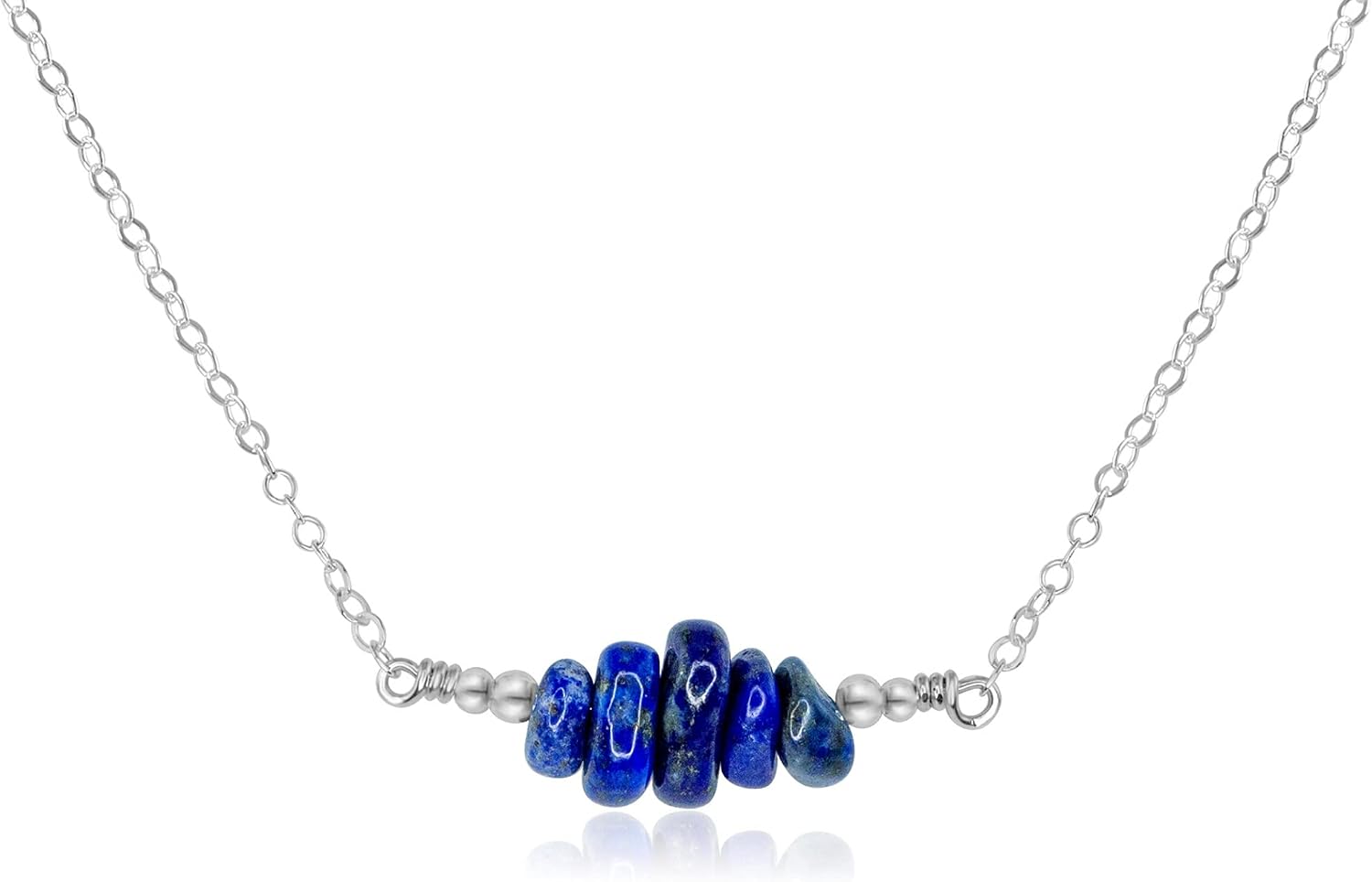 Luna Tide Lapis Lazuli Chip Bead Bar Necklace in Sterling Silver
