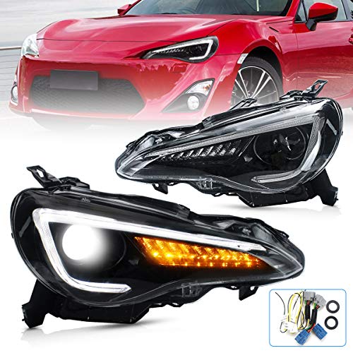 VLAND Dual Beam Headlights Compatible with 2013-2018 Toyota 86 2013-2016 Scion FR-S 2013-2018 Subaru BRZ with Amber Sequential YAA-FT86-0297H