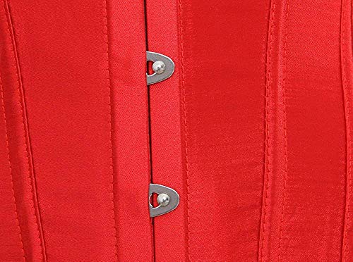 Blidece Women's Lace Up Boned Bustier Corset Top Sexy Lingerie Sets Red Satin Waist Cincher S #TOP3
